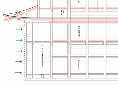 御三階櫓建地割図側柱凹凸拡大画像